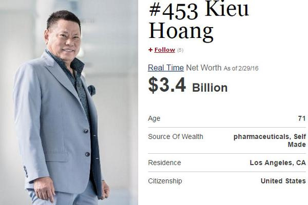 Ông lọt top 500 người giàu nhất thế giới.