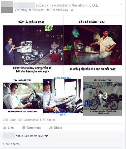 Không lâu sau đó, trên trang cá nhân của bạn trai tên là Hoàng Thịnh đã xuất hiện ngay một bộ ảnh hài hước, 'hiện thực hóa' lại những mẫu bạn trai lý tưởng của phái yếu.
