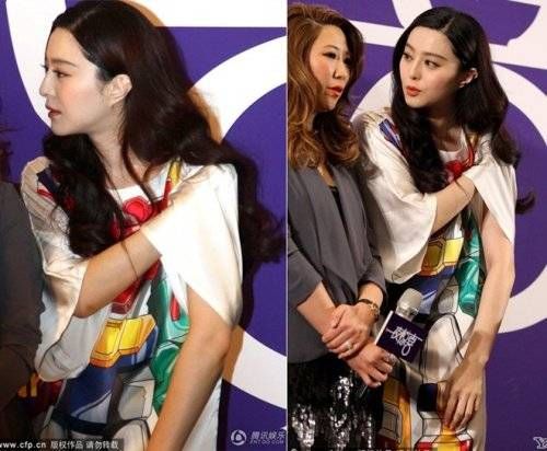 Khác với hình ảnh không tì vết trên sân khấu, Phạm Băng Băng là người thoải mái và thường tự cân chỉnh váy trước đám đông.