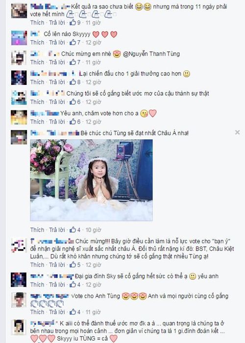 rước status của thần tượng, nhiều người hâm mộ đã gửi lời chúc mừng và hứa sẽ bình chọn quyết liệt trong 9 ngày ngày tới dù biết đây sẽ “chướng ngại vật” không dễ để vượt qua.