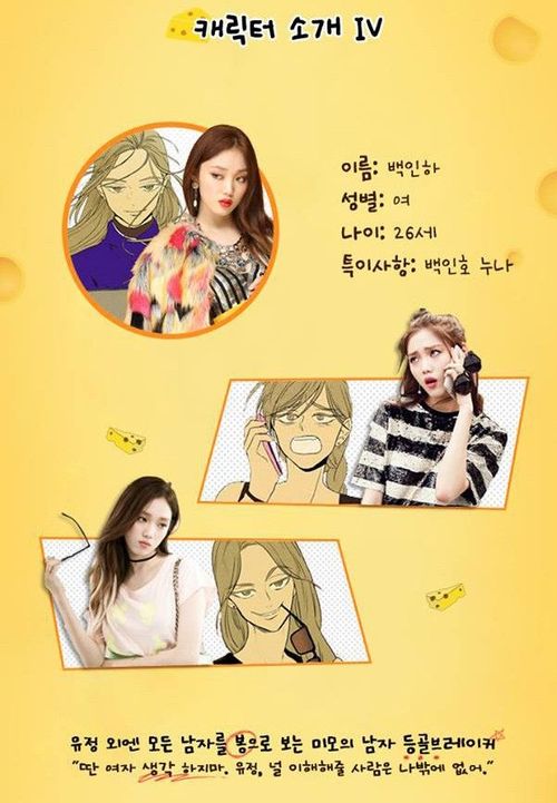 Baek In Ha (Lee Sung Kyung) - người em sinh đôi của Baek In Ho. Baek In Ha xinh xắn nhưng lạnh lùng, kiêu căng. Cô luôn muốn gây sự chú ý với nam chính Yoo Jung.