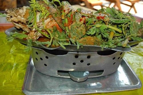 Pla Chon Pao: Đây là món rắn đầu cá nướng, được phục vụ giống món cá chép om dưa ở Việt Nam nhưng ăn cùng cơm nếp và gỏi đu đủ.