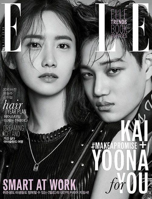 Sang tới Elle, 2 ngôi sao nhà SM là Yoona (SNSD) và Kai (EXO) tạo thành bộ đôi trang bìa cùng ủng hộ chiến dịch Make A Promise.