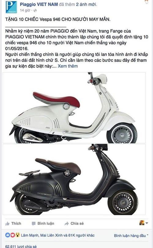 Bài đăng trúng xe Piaggio Vespa.