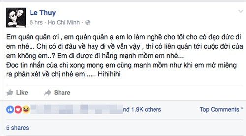 Lê Thúy đanh thép gửi lời nhắn nhủ tới đàn em Hương Ly.