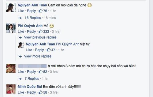 Sau khi nghe bạn trai hát, Quỳnh Anh Shyn không quên bình luận cảm xúc hạnh phúc của mình.