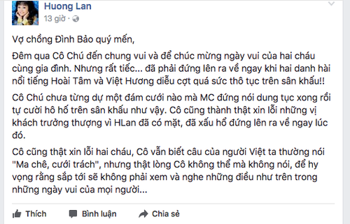 Chú rể Đình Bảo vẫn cám ơn Việt Hương mặc cho danh ca Hương Lan chê trách - Ảnh 1 Chú rể Đình Bảo vẫn cám ơn Việt Hương mặc cho danh ca Hương Lan chê trách - Ảnh 1