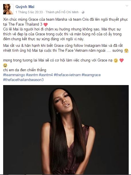 Mai Ngô bất ngờ tiết lộ Quán quân The Face Thái từng follow instagram, ủng hộ mình ở The Face Việt Mai Ngô bất ngờ tiết lộ Quán quân The Face Thái từng follow instagram, ủng hộ mình ở The Face Việt