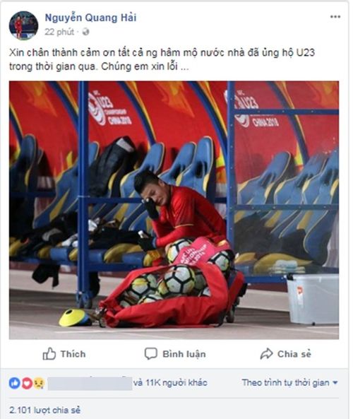 Bùi Tiến Dũng, Quang Hải xin lỗi người hâm mộ dù U23 Việt Nam đã thi đấu xuất thần
