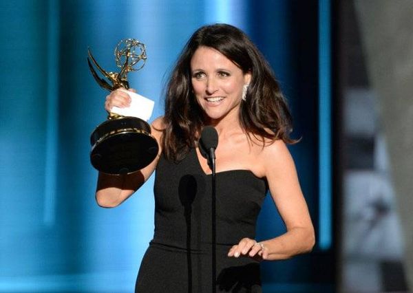 IMAGE DISTRIBUTED FOR THE TELEVISION ACADEMY - Julia Louis-Dreyfus accepts the award for outstanding lead actress in a comedy series for ìVeepî at the 67th Primetime Emmy Awards on Sunday, Sept. 20, 2015, at the Microsoft Theater in Los Angeles. (Photo by Phil McCarten/Invision for the Television Academy/AP Images) ORG XMIT: INVL