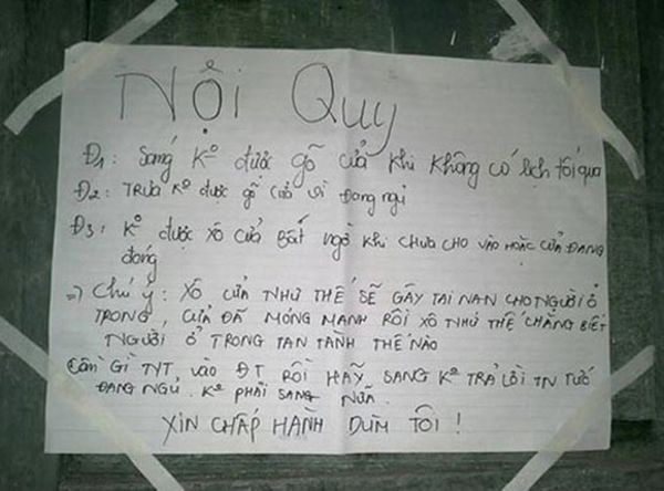 Nội quy "khó đỡ" của hàng xóm khó tính.