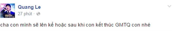 Status mới nhất trên Fanpage của Quang Lê.
