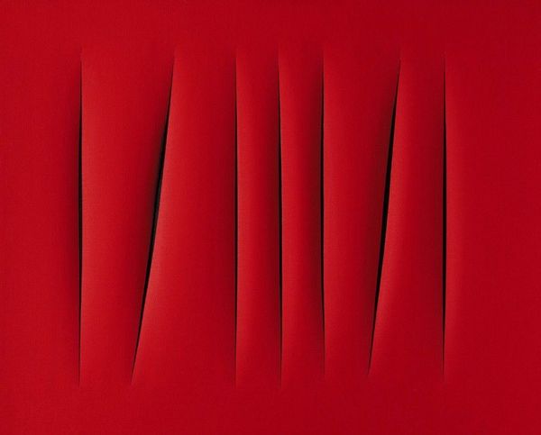 20th Century Italian Sale Sotheby's London - 15 October, 2007 Lucio Fontana (1899-1968) Concetto Spaziale, Attese signed, titled and inscribed Questo quadro a sette tagli... on the reverse waterpaint on canvas Executed in 1968. Estimate: £700,000 - £1,000,000