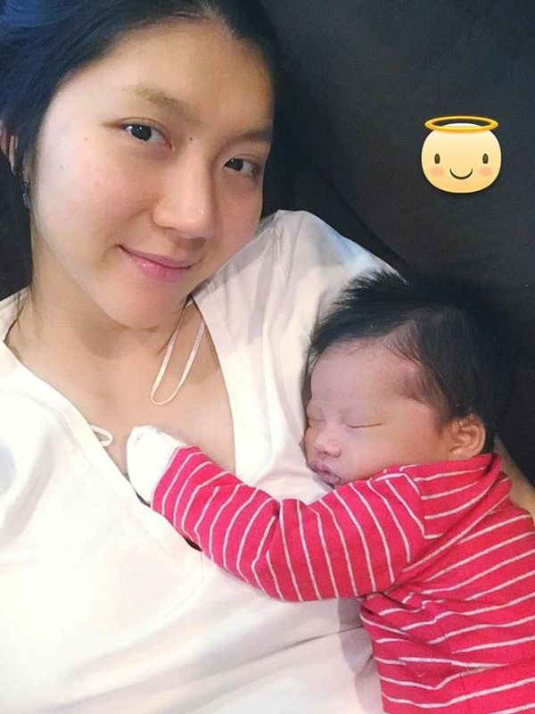 Ngọc Quyên và con trai.