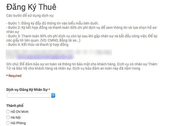 Một mẫu đăng ký thuê PG.
