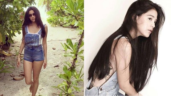Hai cô nàng có vẻ rất ăn rơ trong việc chọn item. yếm jean với hai phiên bản khác nhau, Wanida cực ngầu khi phối cùng croptop trong khi Apinya cá tính hơn khi chỉ diện độc mỗi jumsuit jean sáng màu.