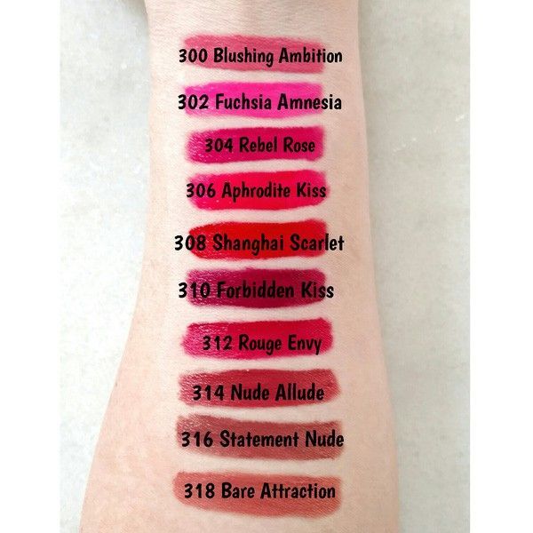 Bảng swatch một số màu son của L'Oreal Paris Infallible Pro Matte Gloss.
