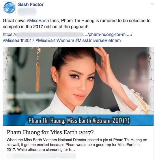 Rộ tin Phạm Hương đại diện Việt Nam thi Hoa hậu Trái đất 2017 - Ảnh 1 Rộ tin Phạm Hương đại diện Việt Nam thi Hoa hậu Trái đất 2017 - Ảnh 1