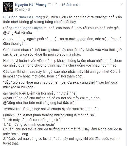 Nguyễn Hải Phong ‘nhắc khéo’ Cao Bá Hưng: ‘Từ giờ ra đường cẩn thận đấy con nhé! - Ảnh 3 Nguyễn Hải Phong ‘nhắc khéo’ Cao Bá Hưng: ‘Từ giờ ra đường cẩn thận đấy con nhé! - Ảnh 3