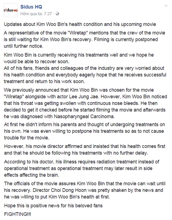 Diễn biến sức khỏe của Kim Woo Bin: không phẫu thuật vì sợ tổn thương não Diễn biến sức khỏe của Kim Woo Bin: không phẫu thuật vì sợ tổn thương não